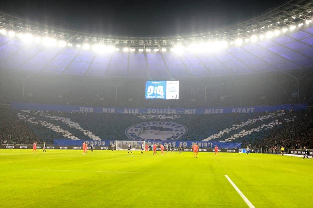 DEU, DFL, 2 FBL, Hertha BSC vs Schalke 04, 17 01 2026, Berliner Olympiastadion, Berlin, DEU, DFL, 2 FBL, Hertha BSC vs Schalke 04, im Bild Koriographi der Hertha BSC Fans DFL regulations prohibit any use of Photographs as image sequences and or quasi video nordphotoxGmbHx xEngler nph00076