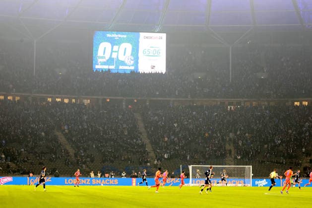 DEU, DFL, 2 FBL, Hertha BSC vs Schalke 04, 17 01 2026, Berliner Olympiastadion, Berlin, DEU, DFL, 2 FBL, Hertha BSC vs Schalke 04, im Bild Hertha BSC Fans, Ostkurve leer DFL regulations prohibit any use of Photographs as image sequences and or quasi video nordphotoxGmbHx xEngler nph00076