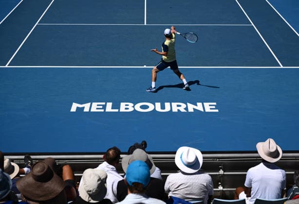 TENNIS AUSTRALIAN OPEN, Miomir Kecmanovic of Serbia in action during the Men™s 1st round match against Tomas Martin Etcheverry of Argentina on day 1of the 2026 Australian Open tennis tournament at Melbourne Park in Melbourne, Sunday, January 18, 2026. ( NO ARCHIVING MELBOURNE VICTORIA AUSTRALIA  Copyright: xJOELxCARRETTx 20260118183746411915