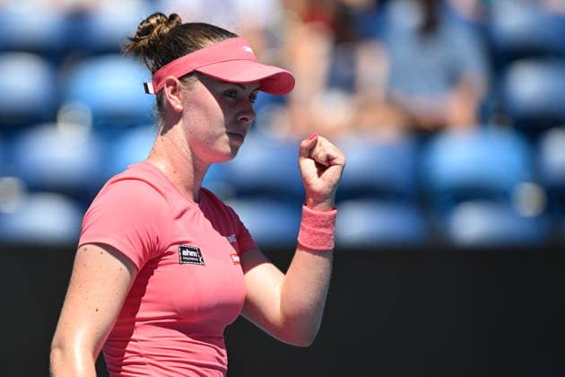 TENNIS AUSTRALIAN OPEN, Talia Gibson of Australia reacts after getting a break against Anna Blinkova of Russia during the Women™s Singles first round match on day 1 of the 2026 Australian Open tennis tournament at Melbourne Park in Melbourne, Sunday, January 18, 2026. ( NO ARCHIVING MELBOURNE VICTORIA AUSTRALIA  Copyright: xLUKASxCOCHx 20260118170551922636