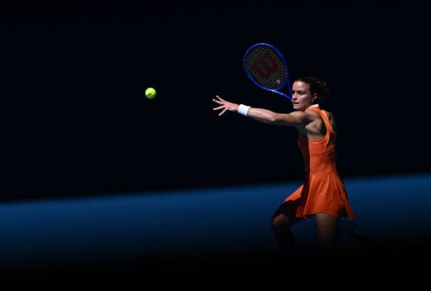 TENNIS AUSTRALIAN OPEN, Maria Sakkari of Greece in action during the Women™s 1st round match against Leolia Jeanjean of France on day 1 of the 2026 Australian Open tennis tournament at Melbourne Park in Melbourne, Sunday, January 18, 2026. ( NO ARCHIVING MELBOURNE VICTORIA AUSTRALIA  Copyright: xJOELxCARRETTx 20260118120732387022