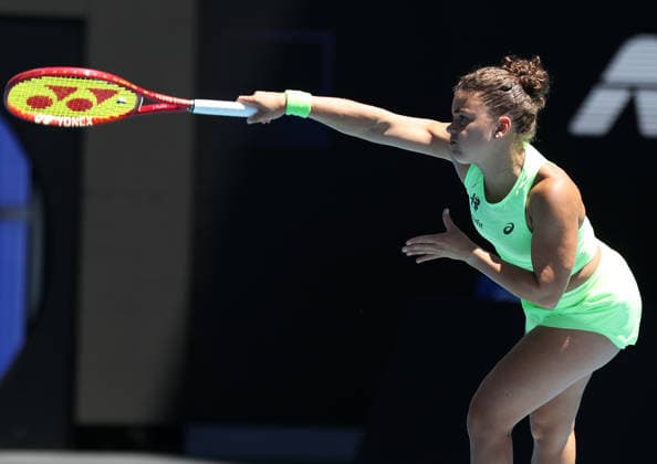 January 18, 2026, Melbourne, Victoria, Australia: JASMINE PAOLINI of Italy during the match against A. Sasnovich in the first round of Australian Open, Melbourne, Australia. Paollini won 6:1, 6:2 Melbourne Australia - ZUMAc278 20260118_zsp_c278_019 Copyright: xMarcinxCholewinskix