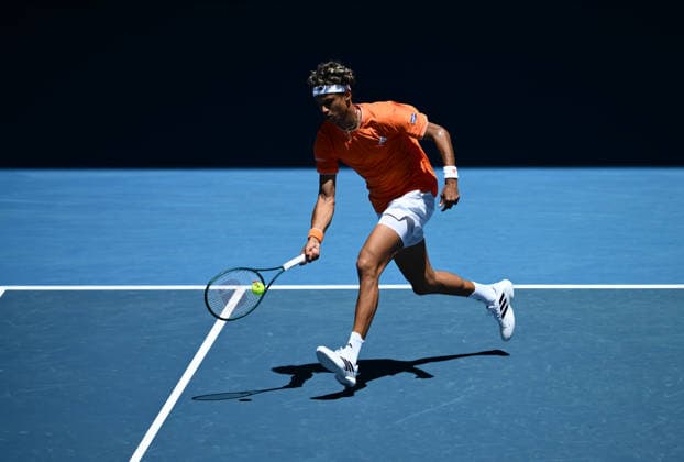 TENNIS AUSTRALIAN OPEN, Gabriel Diallo of Canada in action during the Men™s 1st round match against Alexander Zverev of Germany on day 1 of the 2026 Australian Open tennis tournament at Melbourne Park in Melbourne, Sunday, January 18, 2026. ( NO ARCHIVING MELBOURNE VICTORIA AUSTRALIA  Copyright: xJOELxCARRETTx 20260118117665306504