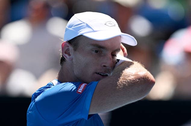 TENNIS AUSTRALIAN OPEN, Tristan Schoolkate of Australia reacts during the Men™s 1st round match against Corentin Moutet of France on day 1 of the 2026 Australian Open tennis tournament at Melbourne Park in Melbourne, Wednesday, January 14, 2026. ( NO ARCHIVING MELBOURNE VICTORIA AUSTRALIA  Copyright: xLUKASxCOCHx 20260118146494352642