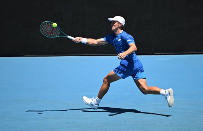 TENNIS AUSTRALIAN OPEN, Tristan Schoolkate of Australia in action during the Men™s 1st round match against Corentin Moutet of France on day 1 of the 2026 Australian Open tennis tournament at Melbourne Park in Melbourne, Wednesday, January 14, 2026. ( NO ARCHIVING MELBOURNE VICTORIA AUSTRALIA  Copyright: xLUKASxCOCHx 20260118112962050418