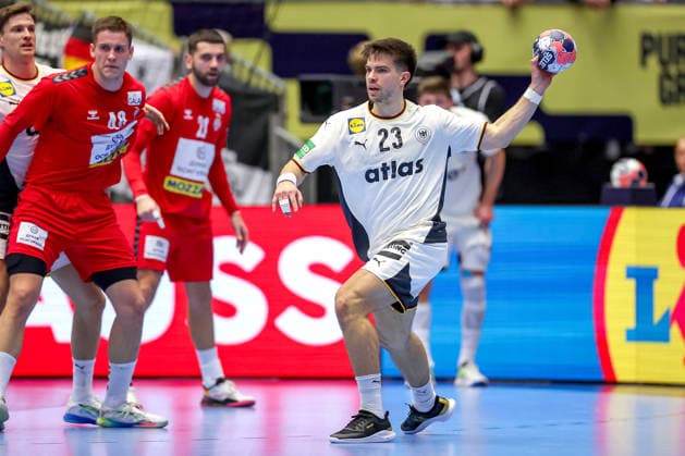 17 01 2026, Handball, Men s EHF EURO 2026, Germany Serbia, Jyske Bank Boxen in Herning, Denmark, Preliminary Round Renars Uscins Germany 23 Denmark