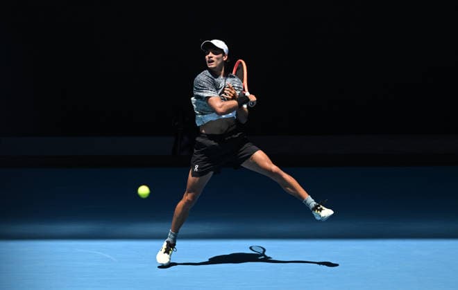TENNIS AUSTRALIAN OPEN, Flavio Cobolli of Italy returns during the Men™s 1st round match against Arthur Fery of Great Britain on day 1 of the 2026 Australian Open tennis tournament at Melbourne Park in Melbourne, Wednesday, January 14, 2026. ( NO ARCHIVING MELBOURNE VICTORIA AUSTRALIA  Copyright: xLUKASxCOCHx 20260118169294637652