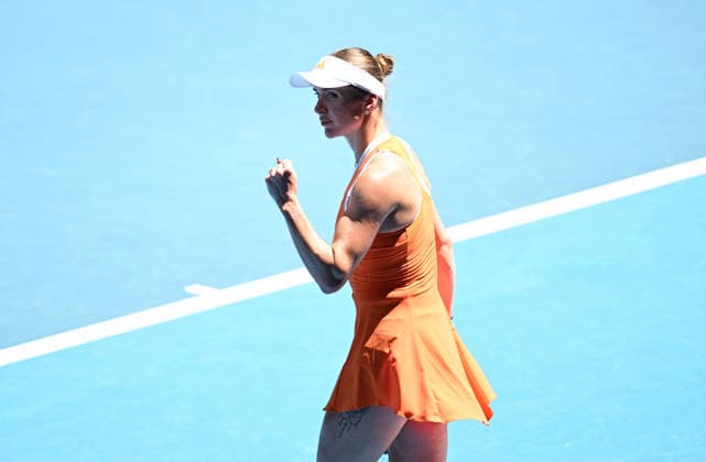TENNIS AUSTRALIAN OPEN, Elina Svitolina of Ukraine celebrates winning the Women™s 1st round match against Cristina Bucsa of Spain on day 1 of the 2026 Australian Open tennis tournament at Melbourne Park in Melbourne, Wednesday, January 14, 2026. ( NO ARCHIVING MELBOURNE VICTORIA AUSTRALIA  Copyright: xLUKASxCOCHx 20260118139607056668