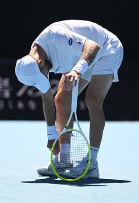 TENNIS AUSTRALIAN OPEN, Corentin Moutet of France reacts after winning match point during the Men™s 1st round match against Tristan Schoolkate of Australia on day 1 of the 2026 Australian Open tennis tournament at Melbourne Park in Melbourne, Wednesday, January 14, 2026. ( NO ARCHIVING MELBOURNE VICTORIA AUSTRALIA  Copyright: xLUKASxCOCHx 20260118189427324510