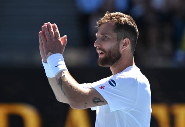 TENNIS AUSTRALIAN OPEN, Corentin Moutet of France reacts after winning the Men™s 1st round match against Tristan Schoolkate of Australia on day 1 of the 2026 Australian Open tennis tournament at Melbourne Park in Melbourne, Wednesday, January 14, 2026. ( NO ARCHIVING MELBOURNE VICTORIA AUSTRALIA  Copyright: xLUKASxCOCHx 20260118129733097780
