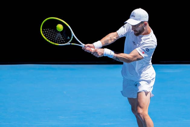 January 18, 2026: 32nd seed CORENTIN MOUTET of France in action against TRISTAN SCHOOLKATE of Australia on KIA Arena in a Men s Singles 1st round match on day 1 of the 2025 Australian Open in Melbourne, Australia. MOUTET won 64 76 63. Cal Media Melbourne Australia - ZUMAc04_ 20260118_faf_c04_019 Copyright: xSydneyxLowx