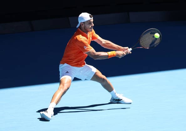 January 18, 2026, Melbourne, Victoria, Australia: FRANCISCO CERUNDOLO of Argentina during the match against Z. Zhang of China in the first round of Australian Open, Melbourne, Australia. Cerundolo won 6:3, 7:6 (7-0), 6:3 Melbourne Australia - ZUMAc278 20260118_zsp_c278_032 Copyright: xMarcinxCholewinskix