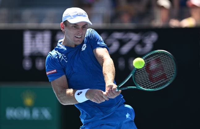 TENNIS AUSTRALIAN OPEN, Tristan Schoolkate of Australia in action during the Men™s 1st round match against Corentin Moutet of France on day 1 of the 2026 Australian Open tennis tournament at Melbourne Park in Melbourne, Wednesday, January 14, 2026. ( NO ARCHIVING MELBOURNE VICTORIA AUSTRALIA  Copyright: xLUKASxCOCHx 20260118164418414470