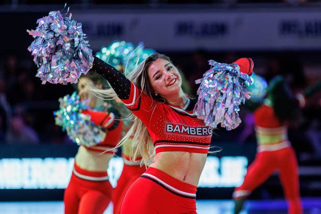 Cheerleader, Cheerleading, Dancing, Dancer, Bamberg Baskets Dancers, BMA365 Bamberg Baskets vs Fitness First Wuerzburg Baskets, Basketball, easyCredit BBL, Matchday 16, 17 01 2026 BMA365 Bamberg Baskets vs Fitness First Wuerzburg Baskets, Basketball, easyCredit BBL, Matchday 16, 17 01 2026 Bamberg Copyright: xEibner-Pressefoto G.xSantemizx EP_EER