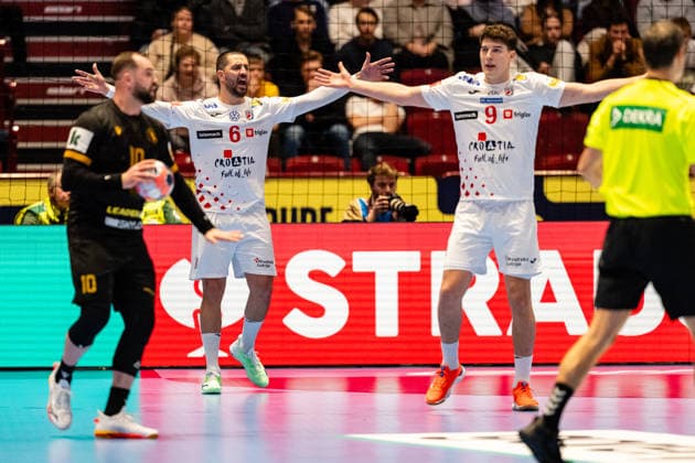 Croatia v Georgia, EHF EURO 2026, Malmo, Sweden Malmo, Sweden - 2026, January 17 : Mario Sostaric (6) and Luka Lovre Klarica (9) of Croatia seen during the EHF Euro 2026 match between Croatia v Georgia at Malmo Arena, Malmo on 17 01 2026 Sweden, Malmö, Malmö Arena  Copyright: xGonzalesxPhoto TobiasxJorgensenx