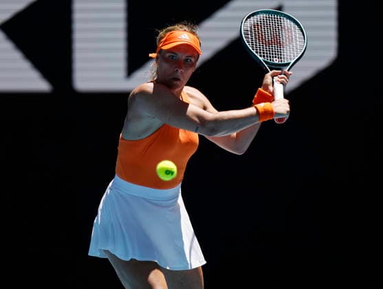 (260118) -- MELBOURNE, Jan. 18, 2026 -- Leolia Jeanjean of France returns a hit during the women s singles 1st round match between Maria Sakkari of Greece and Leolia Jeanjean of France at Australian Open tennis tournament in Melbourne, Australia, Jan. 18, 2026. ) (SP)AUSTRALIA-MELBOURNE-AUSTRALIAN OPEN-WOMEN S SINGLES-DAY 1 MaxPing 