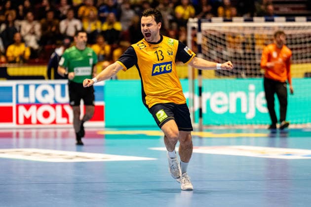 Netherlands v Sweden, EHF Euro 2026, Malmo, Sweden Malmo, Sweden - 2026, January 17 : Sebastian Karlsson (13) of Sweden seen during the EHF Euro 2026 match between Netherlands v Sweden at Malmo Arena, Malmo on 17 01 2026 Sweden, Malmo, Malmö Arena  Copyright: xGonzalesxPhoto TobiasxJorgensenx