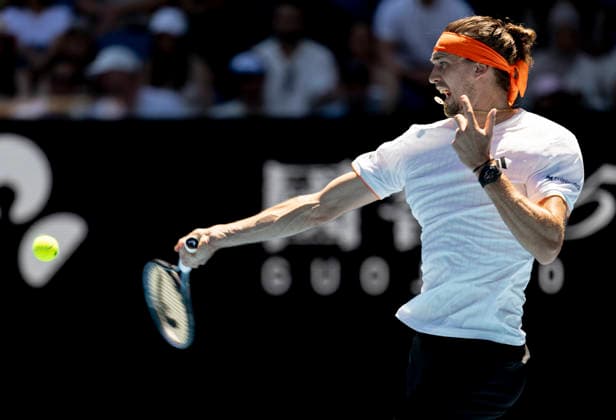 (260118) -- MELBOURNE, Jan. 18, 2026 -- Alexander Zverev hits a return during the men s singles 1st round match between Alexander Zverev of Germany and Gabriel Diallo of Canada at the Australian Open tennis tournament in Melbourne, Australia, Jan. 18, 2026. (Photo by Xinhua) (SP)AUSTRALIA-MELBOURNE-TENNIS-AUSTRALIAN OPEN-MEN S SINGLES-DAY 1 HuxJingchen 