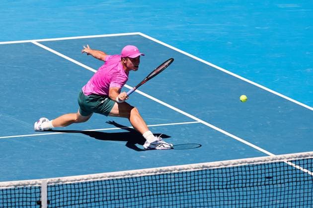 Arthur Fery of Great Britain hits a volley during his first round match Australian Open tennis tournament, Day One, Melbourne Park, Australia - 18 Jan 2026Melbourne Melbourne Park Victoria (VIC) Australia  Copyright: xRachelxBach Shutterstockx 16302999h