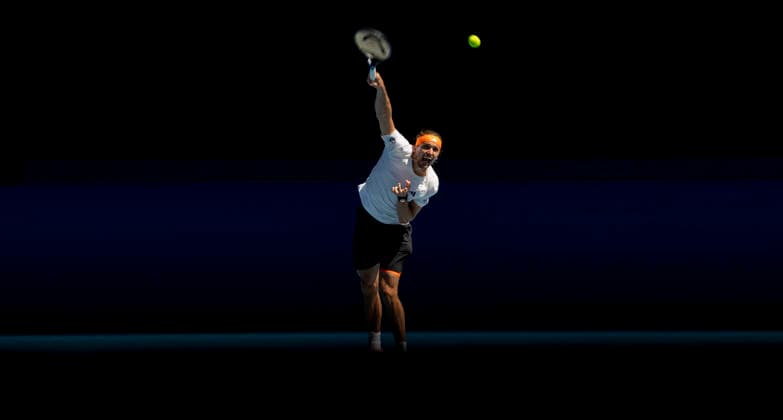 (260118) -- MELBOURNE, Jan. 18, 2026 -- Alexander Zverev serves during the men s singles 1st round match between Alexander Zverev of Germany and Gabriel Diallo of Canada at the Australian Open tennis tournament in Melbourne, Australia, Jan. 18, 2026. (Photo by Xinhua) (SP)AUSTRALIA-MELBOURNE-TENNIS-AUSTRALIAN OPEN-MEN S SINGLES-DAY 1 HuxJingchen 