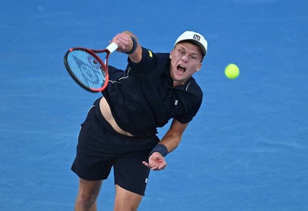TENNIS AUSTRALIAN OPEN, Jenson Brooksby of USA in action during the Men™s 1st round match against Alexander Bublik of Kazakhstan on day 1 of the 2026 Australian Open tennis tournament at Melbourne Park in Melbourne, Sunday, January 18, 2026. ( NO ARCHIVING MELBOURNE VICTORIA AUSTRALIA  Copyright: xJAMESxROSSx 20260118154153960389