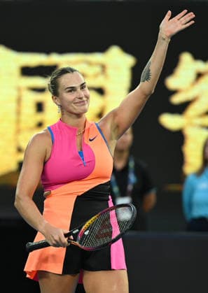 TENNIS AUSTRALIAN OPEN, Aryna Sabalenka of Belarus reacts after winning the Women™s 1st round match against Tiantsoa Rakotomanga Rajaonah of France on day 1 of the 2026 Australian Open tennis tournament at Melbourne Park in Melbourne, Sunday, January 18, 2026. ( NO ARCHIVING MELBOURNE VICTORIA AUSTRALIA  Copyright: xJAMESxROSSx 20260118142996188833