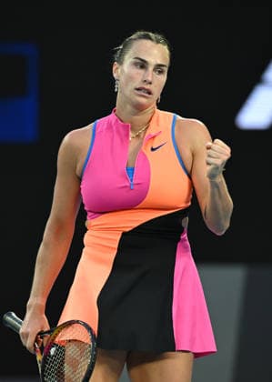 TENNIS AUSTRALIAN OPEN, Aryna Sabalenka of Belarus celebrates during the Women™s 1st round match against Tiantsoa Rakotomanga Rajaonah of France on day 1 of the 2026 Australian Open tennis tournament at Melbourne Park in Melbourne, Sunday, January 18, 2026. ( NO ARCHIVING MELBOURNE VICTORIA AUSTRALIA  Copyright: xJAMESxROSSx 20260118142264385184
