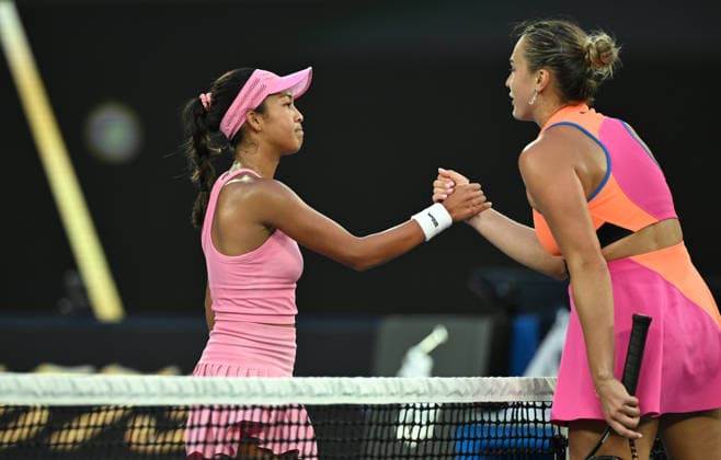 TENNIS AUSTRALIAN OPEN, Tiantsoa Rakotomanga Rajaonah of France shakes hands with Aryna Sabalenka of Belarus following their Women™s 1st round match on Day 1 of the 2026 Australian Open tennis tournament at Melbourne Park in Melbourne, Sunday, January 18, 2026. ( NO ARCHIVING MELBOURNE VICTORIA AUSTRALIA  Copyright: xJAMESxROSSx 20260118191843665775