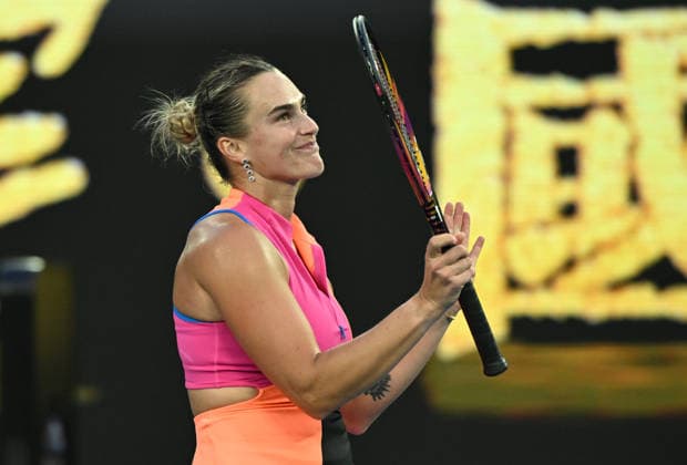 TENNIS AUSTRALIAN OPEN, Aryna Sabalenka of Belarus reacts after winning the Women™s 1st round match against Tiantsoa Rakotomanga Rajaonah of France on day 1 of the 2026 Australian Open tennis tournament at Melbourne Park in Melbourne, Sunday, January 18, 2026. ( NO ARCHIVING MELBOURNE VICTORIA AUSTRALIA  Copyright: xJAMESxROSSx 20260118160188965375