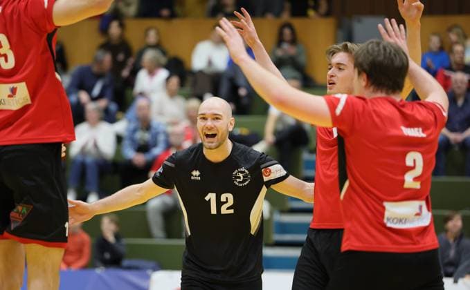 Germany Kriftel 17 01 2026 Volleyball Hesse 2 Bundesliga South Men Season 2025 2026 TuS Kriftel red L E Volleys blue v l Florian Ruhm Kriftel Nr 12 Sport TuS Kriftel L E Volleys