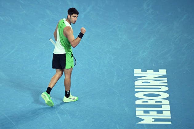 TENNIS AUSTRALIAN OPEN, Carlos Alcaraz of Spain celebrates during the Men™s 1st round match against Adam Walton of Australia on day 1 of the 2026 Australian Open tennis tournament at Melbourne Park in Melbourne, Sunday, January 18, 2026. ( NO ARCHIVING MELBOURNE VICTORIA AUSTRALIA  Copyright: xJAMESxROSSx 20260118180690683397