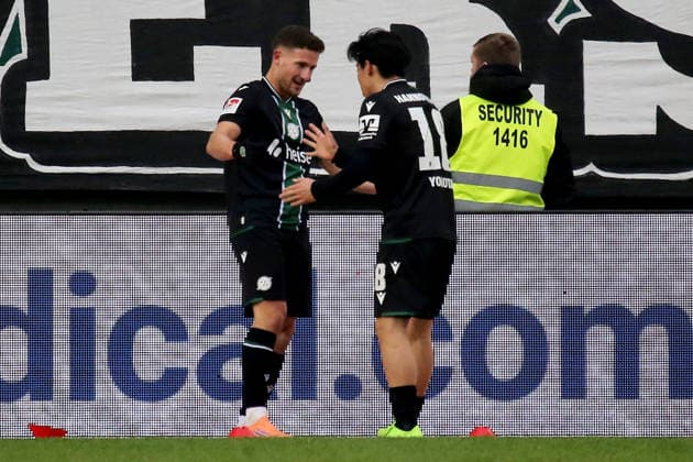 2 Bundesliga 1 FC Kaiserslautern Hannover 96 on 18 01 2026 at Fritz Walter Stadion in Kaiserslautern Goal celebration after the goal celebrating the goal celebrate 0 1 by Enzo Leopold Hannover 96 SM