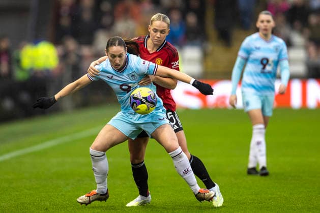 18th January 2026; Leigh Sports Village, Manchester, England; Womens FA Cup Football, Manchester United, ManU versus Burnley; Claudia Walker of Burnley Women under pressure from Hanna Lundkvist of Manchester United Women  TimxWilliams Content restricted for UK based newspaper