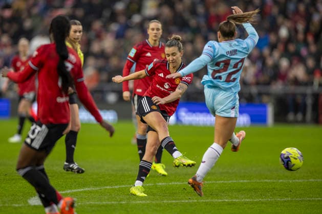 18th January 2026; Leigh Sports Village, Manchester, England; Womens FA Cup Football, Manchester United, ManU versus Burnley; Julia Zigiotti Olme of Manchester United Women scores a 21st minute goal to make the score 2-0  TimxWilliams Content restricted for UK based newspaper