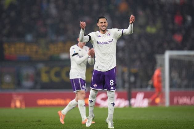 Fiorentina s Rolando Mandragora celebrates after scoring the 0-1 goal for his team during the Serie A soccer match between Bologna and Fiorentina at the Renato Dall™Ara Stadium in Bologna, north Italy - Sunday, January 18, 2026 -  Copyright: xMassimoxPaolone LaPressex