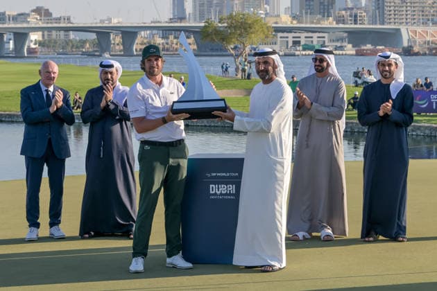 Nacho Elvira wins 2026 Dubai Invitational Golf Title in Dubai DUBAI, UNITED ARAB EMIRATES - JANUARY 18: Spanish golfer Nacho Elvira (3rd L) wins the final match of the 2026 Dubai Invitational Golf European Tour tournament in Dubai, United Arab Emirates, on January 18, 2026. Waleed Zein Anadolu Dubai United Arab Emirates. Editorial use only. Please get in touch for any other usage.  Copyright: x2026xAnadoluxWaleedxZeinx