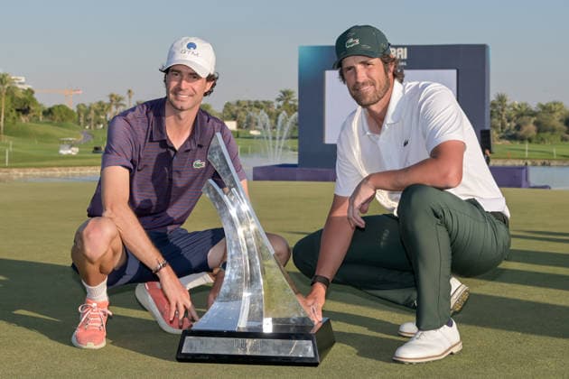 Nacho Elvira wins 2026 Dubai Invitational Golf Title in Dubai DUBAI, UNITED ARAB EMIRATES - JANUARY 18: Spanish golfer Nacho Elvira (R) wins the final match of the 2026 Dubai Invitational Golf European Tour tournament in Dubai, United Arab Emirates, on January 18, 2026. Waleed Zein Anadolu Dubai United Arab Emirates. Editorial use only. Please get in touch for any other usage.  Copyright: x2026xAnadoluxWaleedxZeinx