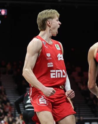 18 01 2026 Basketball Season 2025 2026 2 Bundesliga Pro A 18 Matchday Nuremberg Falcons Basketball Club NBC Bayer Giants Leverkusen Sportfoto Zink DaMa xdaxmax Trevor James Baskin 22, Nuremberg Falcons BC NBC jubilation rejoices joy