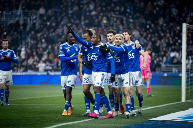 FOOTBALL: Ligue 1 Racing Strasbourg (RCS) vs Metz FC. 18 01 2026 Stade de la Meinau - Strasbourg Joie des joueurs de l equipe de Racing Strasbourg apres le but de Martial Godo 20 (RCS)  Copyright: xElyxandroxCEGARRAx