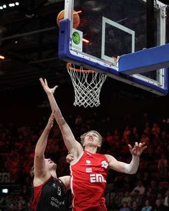 18 01 2026 Basketball Season 2025 2026 2 Bundesliga Pro A 18 Matchday Nuremberg Falcons Basketball Club NBC Bayer Giants Leverkusen Sportfoto Zink DaMa xdaxmax Sören Eyke Soeren Eyke Urbansky 51, Bayer Giants Leverkusen Trevor James Baskin 22, Nuremberg Falcons BC NBC