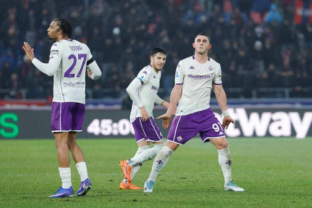 Roberto Piccoli of ACF Fiorentina celebrates after scoring goal in the 48th minute for 0-2 during the match of 21th day of the Serie A Championship between Bologna FC vs ACF Fiorentina at the Renato dall Ara Stadium on 15 January 2026 in Bologna, BO.  Copyright: xEmanuelexPennacchio IPAxSportx xipa-agency.netx xx IPA_70253934 IPA_Agency_IPA70253934