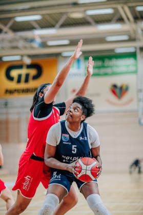BB 1BL Women Syntainics MBC Lions Herner TC Khalis Cain GISA Lions MBC , Olivia Irene Olsen Herner TC during the 2025 2026 season in the DBBL Toyota Bundesliga Syntainics MBC Lions and Herner TC at the SWH Arena on January 18, 2026 in Halle Saale, Sachsen Anhalt, Germany