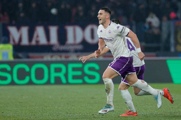 CALCIO - Serie A - Bologna FC vs ACF Fiorentina Roberto Piccoli of ACF Fiorentina celebrates after scoring goal in the 48th minute for 0-2 during the match of 21th day of the Serie A Championship between Bologna FC vs ACF Fiorentina at the Renato dall Ara Stadium on 15 January 2026 in Bologna, BO. Bologna Italy  Copyright: xIPAxSport ABACAx