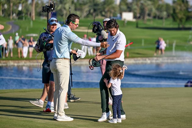 Nacho Elvira wins 2026 Dubai Invitational Golf Title in Dubai DUBAI, UNITED ARAB EMIRATES - JANUARY 18: Spanish golfer Nacho Elvira (R) wins the final match of the 2026 Dubai Invitational Golf European Tour tournament in Dubai, United Arab Emirates, on January 18, 2026. Waleed Zein Anadolu Dubai United Arab Emirates. Editorial use only. Please get in touch for any other usage.  Copyright: x2026xAnadoluxWaleedxZeinx