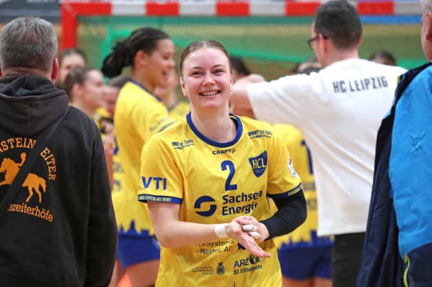 Handball, 2 Alsco HBF HC Leipzig TuS Lintfort 18 01 2026 Pauline Uhlmann 2, HC Leipzig with a smile on her face Joy, emotions 2 Alsco Handball Bundesliga Frauen, HBF, Saison 2025 2026, 14 Spieltag HC Leipzig vs TuS Lintfort am 18 01 2026 in der Sporthalle Brüderstraße Leipzig Copyright: xBEAUTIFULxSPORTS JanxKaeferx