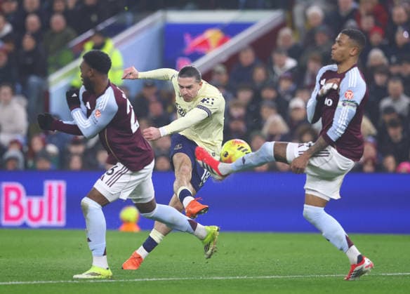 Jack Grealish of Everton takes a shot Aston Villa v Everton, Premier League, Football, Villa Park, Birmingham, UK - 18 Jan 2026Birmingham Villa Park United Kingdom EDITORIAL USE ONLY No use with unauthorised audio, video, data, fixture lists, club league logos or live services. Online in-match use limited to 120 images, no video emulation. No use in betting, games or single club league player publications. Copyright: xMattxWest Shutterstockx 16348235z