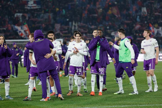 18th January 2026; Stadio Renato Dall Ara, Bologna, Italy, Serie A Football, Bologna versus Fiorentina; ACF Fiorentina s players celebrate their victory at the end of the match  EmanuelexPennacchio Content restricted for UK based newspaper