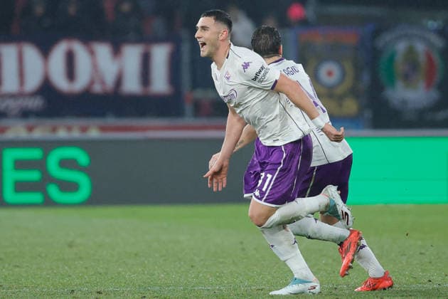 Foto IPP Emanuele Pennacchio Bologna 18 01 2026 Campionato Calcio Serie A 2025-2026 Bologna FC - ACF Fiorentina Nella foto Roberto Piccoli of ACF Fiorentina celebrates after scoring goal in the 48th minute for 0-2 italyphotopress world copyright Bologna italy Italia ITALY  Copyright: xR4924_italyphotopressx