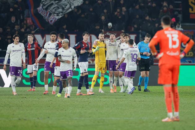 Foto IPP Emanuele Pennacchio Bologna 18 01 2026 Campionato Calcio Serie A 2025-2026 Bologna FC - ACF Fiorentina Nella foto ACF Fiorentina s players celebrate their victory at the end of the match italyphotopress world copyright Bologna italy Italia ITALY  Copyright: xR4924_italyphotopressx