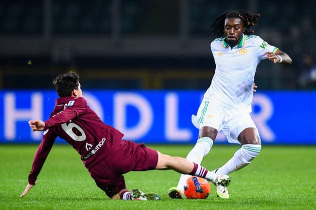 2026-01-18 Torino FC v AS Roma - Serie A TURIN, ITALY - JANUARY 18: Emirhan Ilkhan of Torino FC battles for the ball with Manu Kone of AS Roma during the Serie A match between Torino FC and AS Roma at Stadio Olimpico di Torino on January 18, 2026 in Turin, Italy. (Photo by Alberto Gandolfo BSR Agency) Turin Italy Content not available for redistribution in The Netherlands directly or indirectly through any third parties. Copyright: xBSRxAgencyx